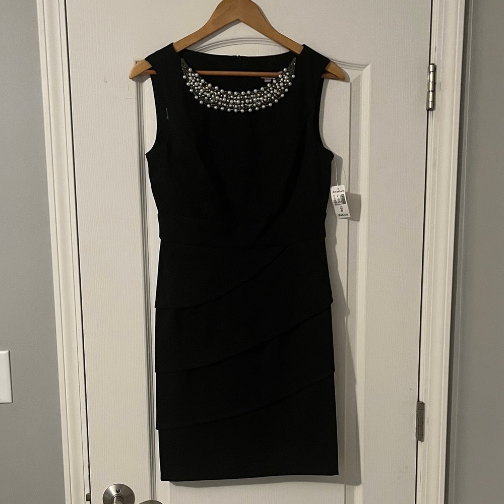 dressbarn Black Mini Dress with Pearl Embellishment